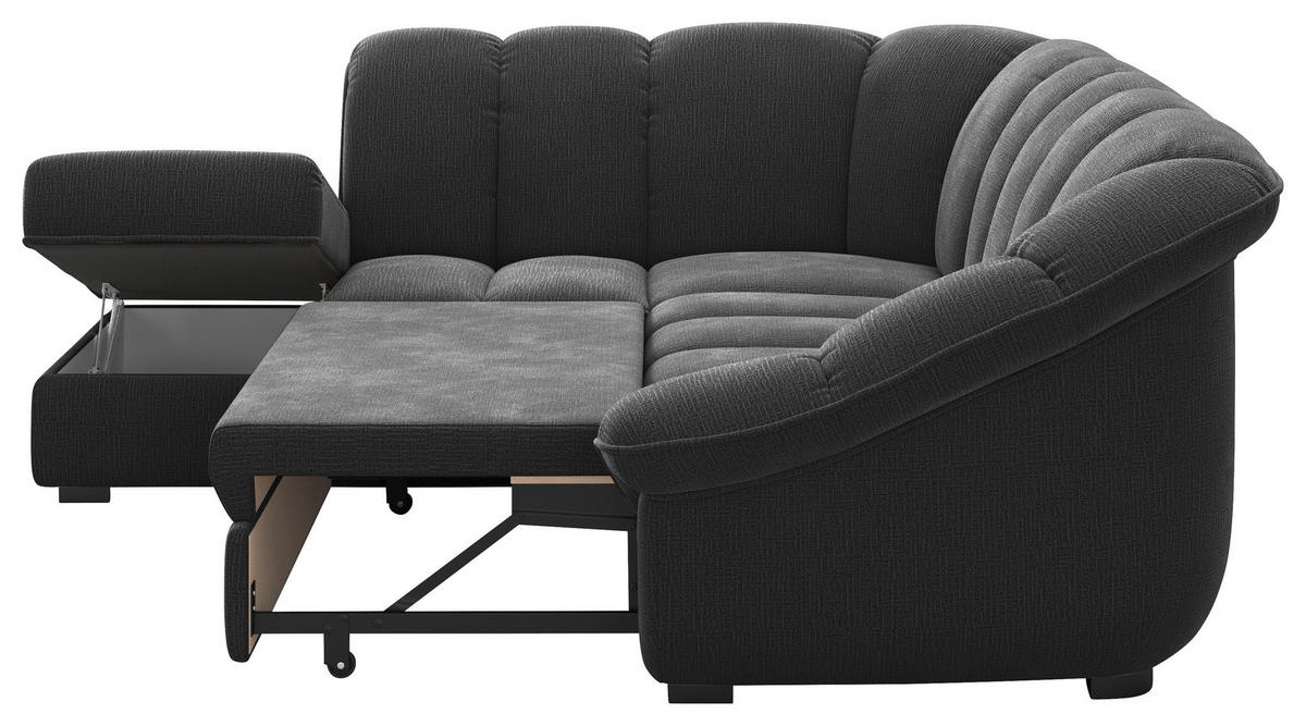 ECKSOFA Schwarz Chenille Bettkasten, Schlaffunktion, Rücken echt  - Schwarz, KONVENTIONELL, Kunststoff/Textil (222/260cm) - Welnova
