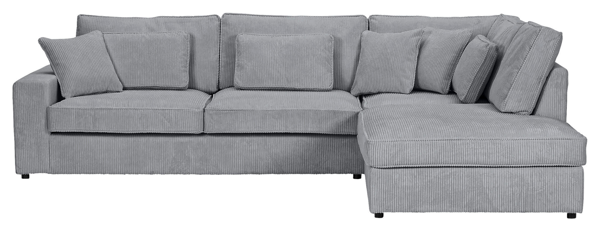ECKSOFA  in Cord Hellgrau Zierkissen, Rückenkissen, Rücken echt  307/228 cm  - Hellgrau/Schwarz, MODERN, Kunststoff/Textil (307/228cm) - Carryhome
