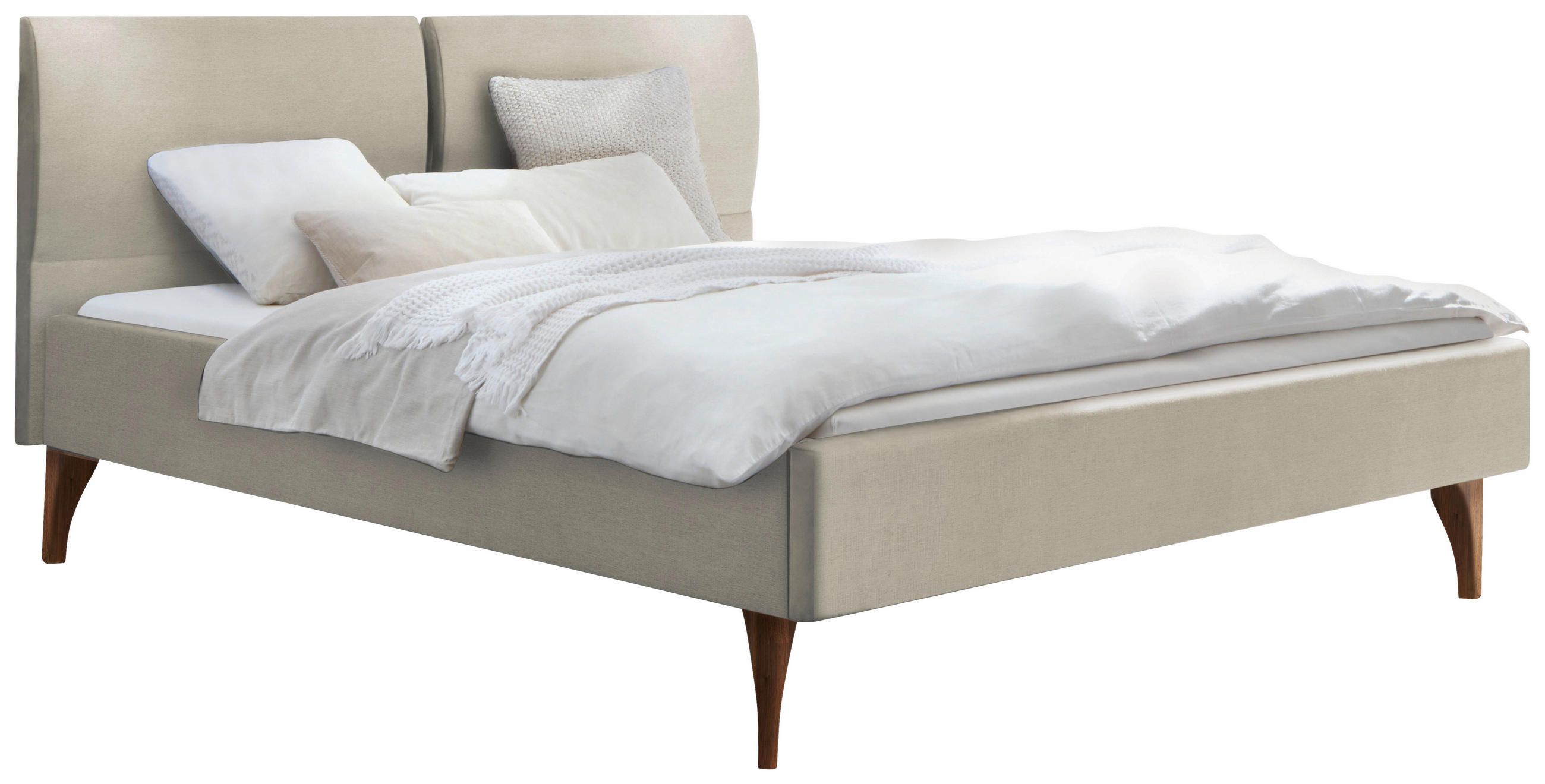 POLSTERBETT 180/200 cm,  in Nussbaumfarben, Beige, gepolstertes Kopfteil,  - Beige/Nussbaumfarben, Design, Holz/Textil (180/200cm) - Hasena