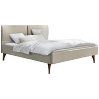 POLSTERBETT 180/200 cm,  in Nussbaumfarben, Beige, gepolstertes Kopfteil,  - Beige/Nussbaumfarben, Design, Holz/Textil (180/200cm) - Hasena
