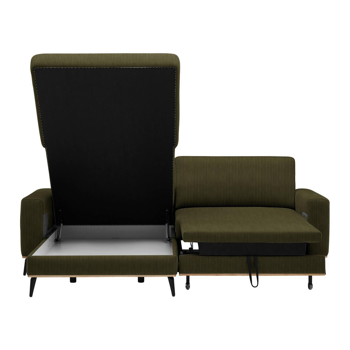 ECKSOFA Chenille, Cord Dunkelgrün  - Dunkelgrün/Schwarz, Konventionell, Holz/Textil (167/87/234cm) - MID.YOU