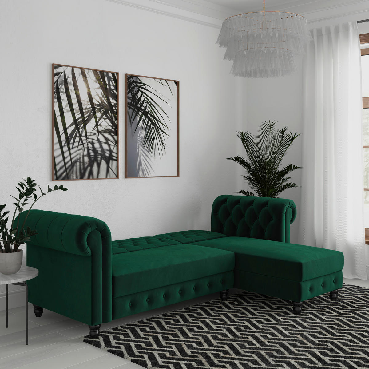 ECKSOFA FIRENZE in Velours Dunkelgrün  - Dunkelgrün/Schwarz, Basics, Holz/Textil (241/154cm) - Livetastic