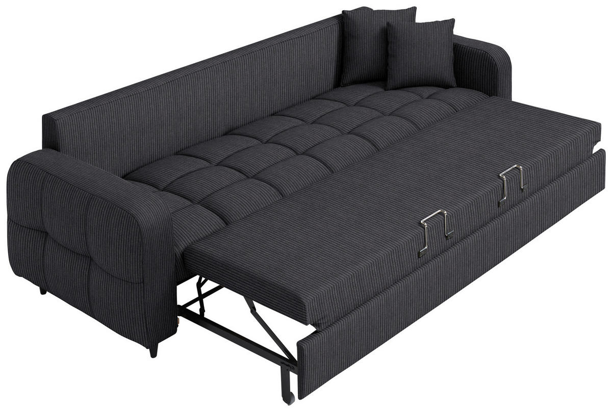SCHLAFSOFA Cord, Velours Anthrazit Stoffauswahl, Bettfunktion erhältlich, Rücken echt, Armteil links, Armteil rechts  - Anthrazit/Schwarz, Design, Holz/Textil (236/88/101cm) - Lomoco