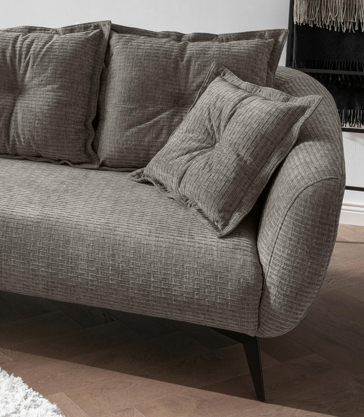 ECKSOFA in Mikrofaser Graubraun  162/277 cm  - Graubraun/Schwarz, MODERN, Textil/Metall (162/277cm) - Livetastic