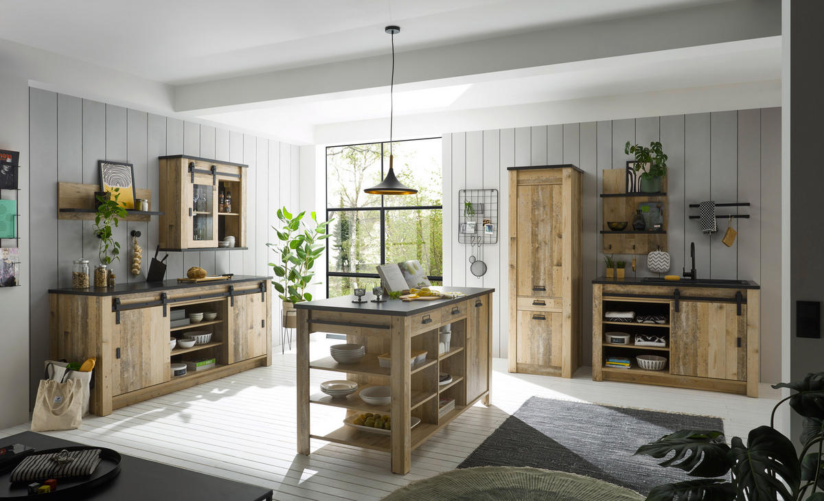 SPÜLENUNTERSCHRANK 201/93/64 cm  in Anthrazit, Naturfarben  - Anthrazit/Schwarz, Trend, Holzwerkstoff/Metall (201/93/64cm) - MID.YOU