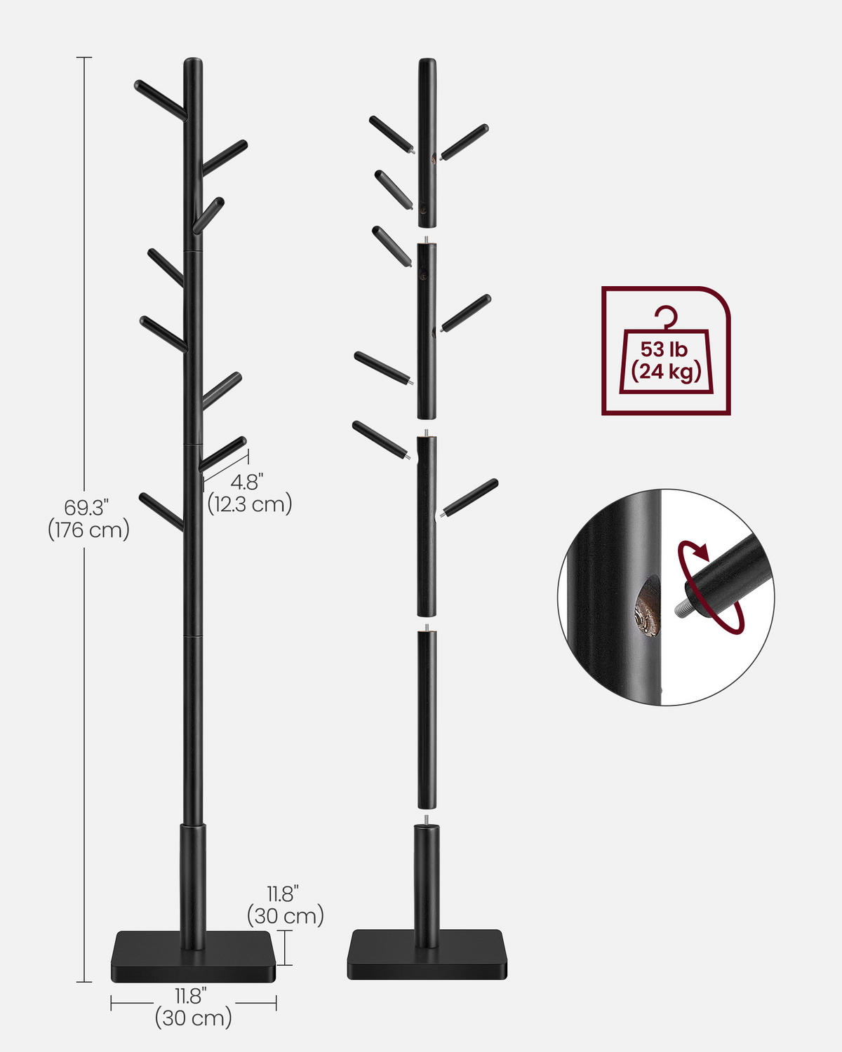 KLEIDERSTÄNDER in Schwarz 30/176/30 cm   - Schwarz, Basics, Holzwerkstoff (30/176/30cm)