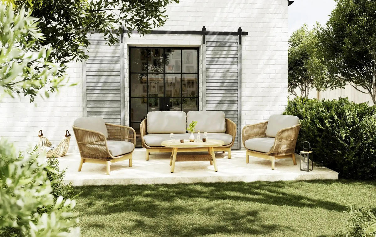 GARTENMÖBEL-SET Akazie massiv Aluminium  - Beige/Teakfarben, Natur, Holz/Textil - Ambia Garden