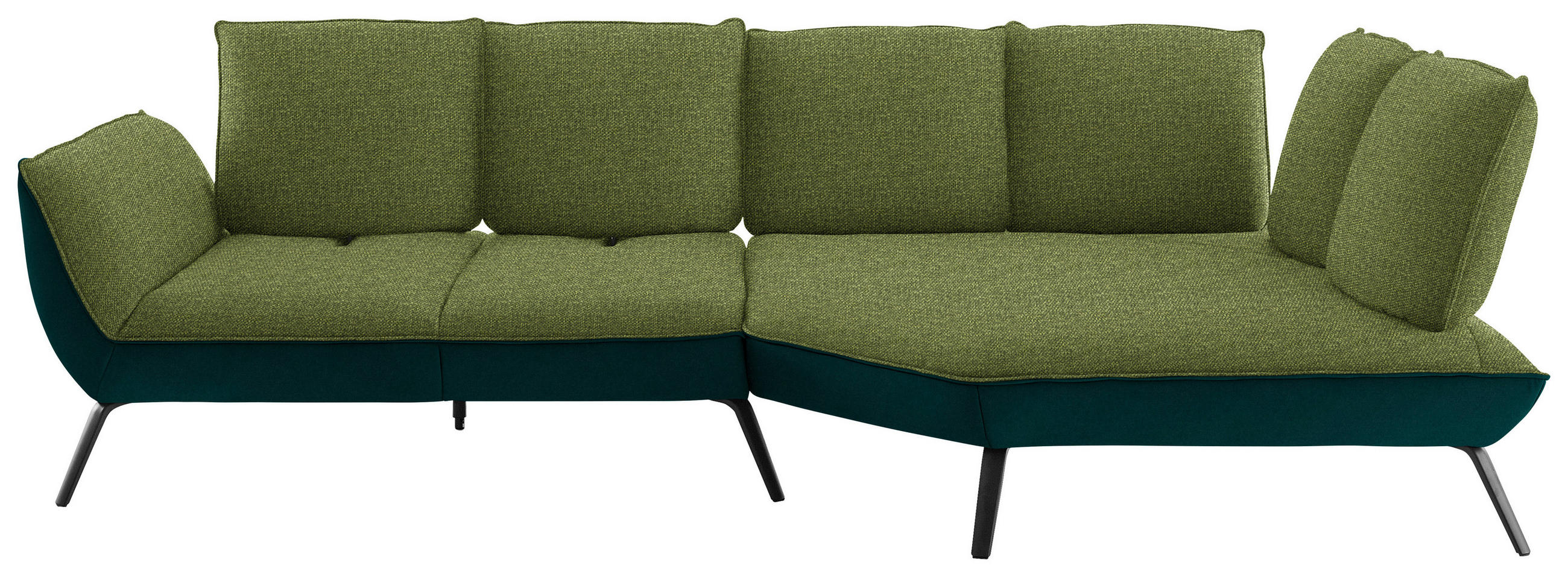 ECKSOFA Grün Flachgewebe Nierenkissen, Rücken echt, Sitztiefenverstellung  - Schwarz/Grün, Design, Textil/Metall (320/169cm) - Moderano