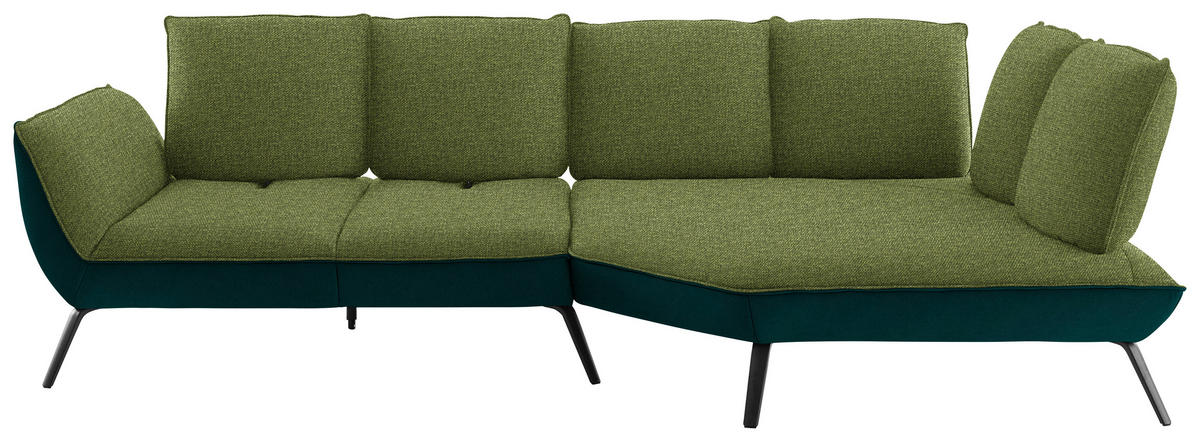 ECKSOFA Flachgewebe Grün  - Schwarz/Grün, Design, Textil/Metall (320/169cm) - Moderano