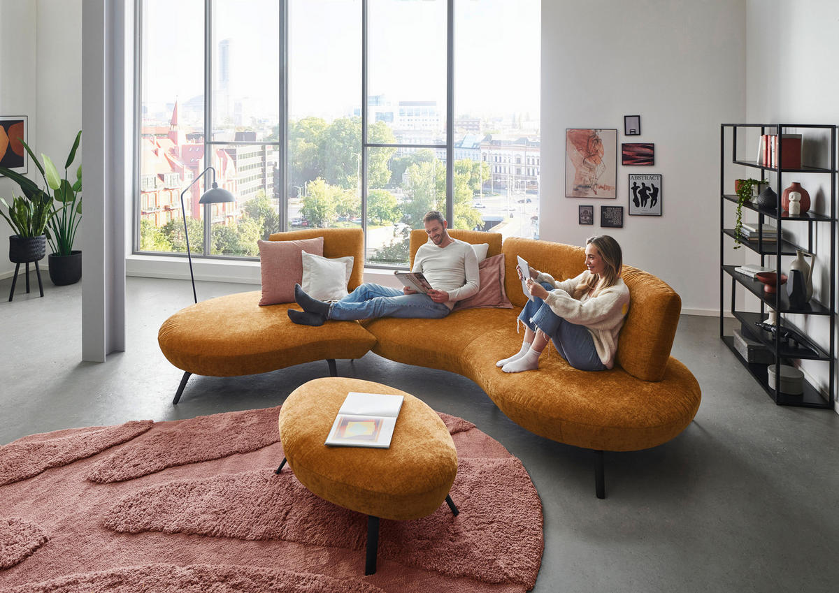 BIGSOFA Flachgewebe Senfgelb  - Senfgelb/Schwarz, Design, Textil/Metall (456/93/138cm) - Moderano