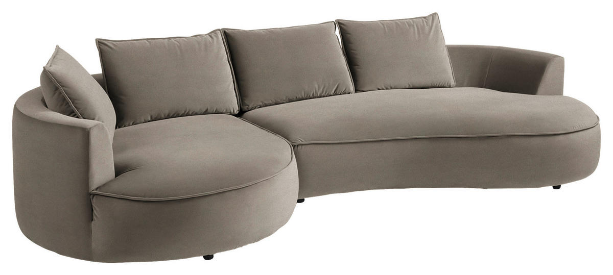 BIGSOFA Samt Graubraun  - Graubraun/Schwarz, Design, Kunststoff/Textil (154/82/322cm) - home24