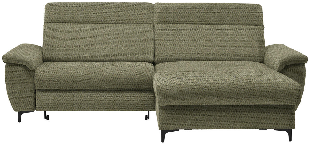 ECKSOFA in Chenille Grün  - Schwarz/Grün, Design, Textil/Metall (185/256cm) - Stylife