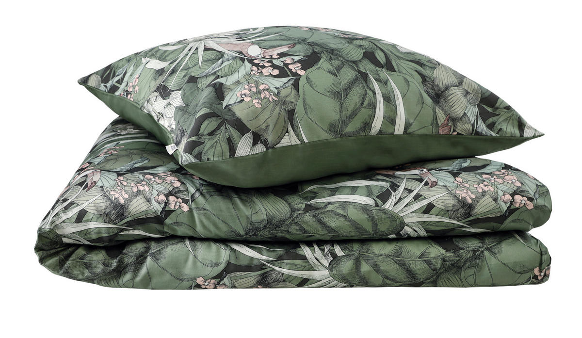 WENDEBETTWÄSCHE SW-Toucan grün Satin 140/200 cm  - Salbeigrün/Hellgrün, Basics, Textil (140/200cm) - Schöner Wohnen