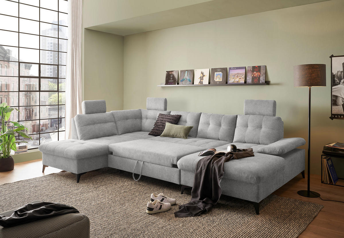 WOHNLANDSCHAFT in Webstoff Grau  - Schwarz/Grau, Konventionell, Kunststoff/Textil (218/324/170cm) - MID.YOU