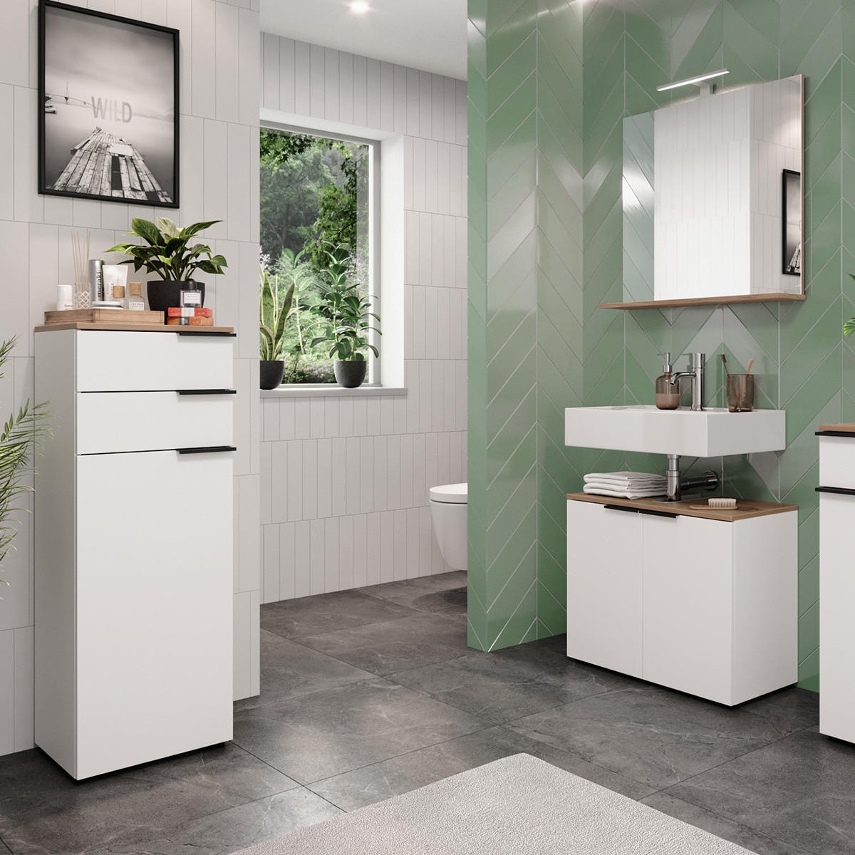 BADEZIMMER 3-teilig  in 130 cm  - Eichefarben/Schwarz, MODERN, Holzwerkstoff/Kunststoff (130cm) - Germania