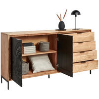 TÁLALÓSZEKRÉNY 175/90/40 cm  - akáciaszínű/fekete, Design, fém/fa (175/90/40cm) - Ambia Home
