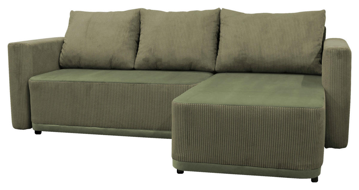 ECKSOFA STELLA Grün Plüsch Rückenkissen, Bettkasten  - Schwarz/Grün, Design, Kunststoff/Textil (234/166cm) - MID.YOU