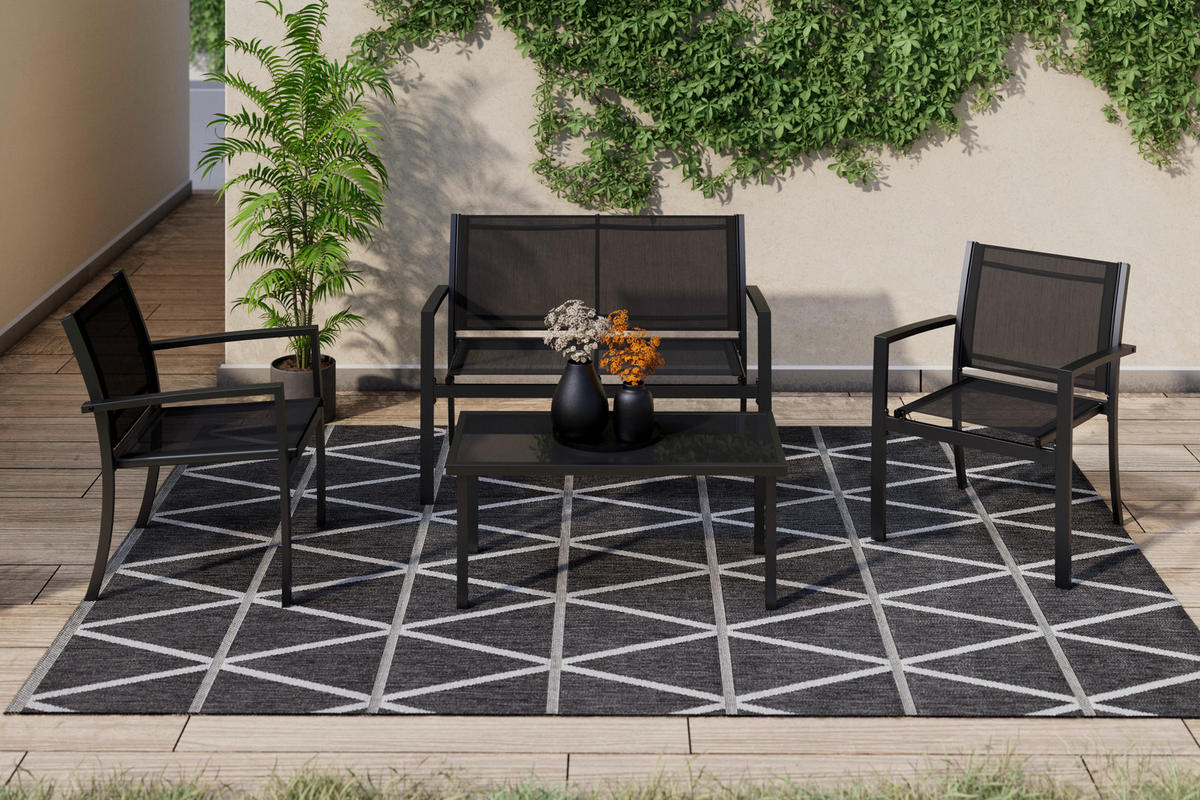 GARTENSET 4-teilig Webstoff Eisen 4-teilig  - Schwarz/Grau, Basics, Glas/Textil - Ambia Garden