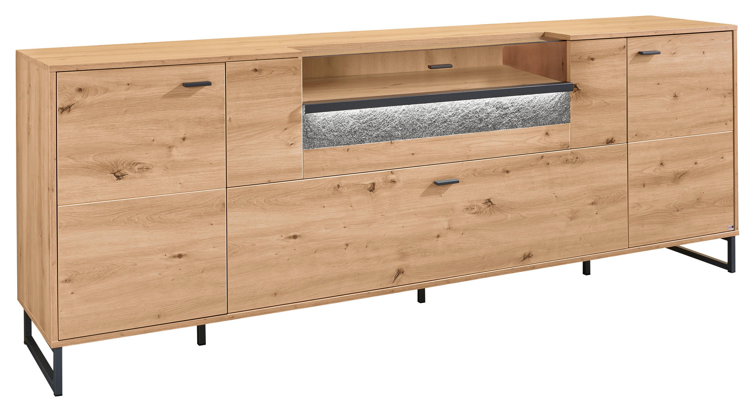 SIDEBOARD  228,6/82,9/43,8 cm  - Dunkelgrau/Eiche Artisan, Design, Glas/Holzwerkstoff (228,6/82,9/43,8cm) - SetOne by Musterring
