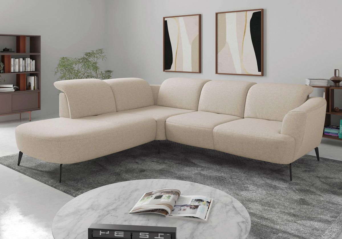 ECKSOFA in Flachgewebe Creme  - Creme/Schwarz, Konventionell, Textil/Metall (267/300cm) - Sit & More