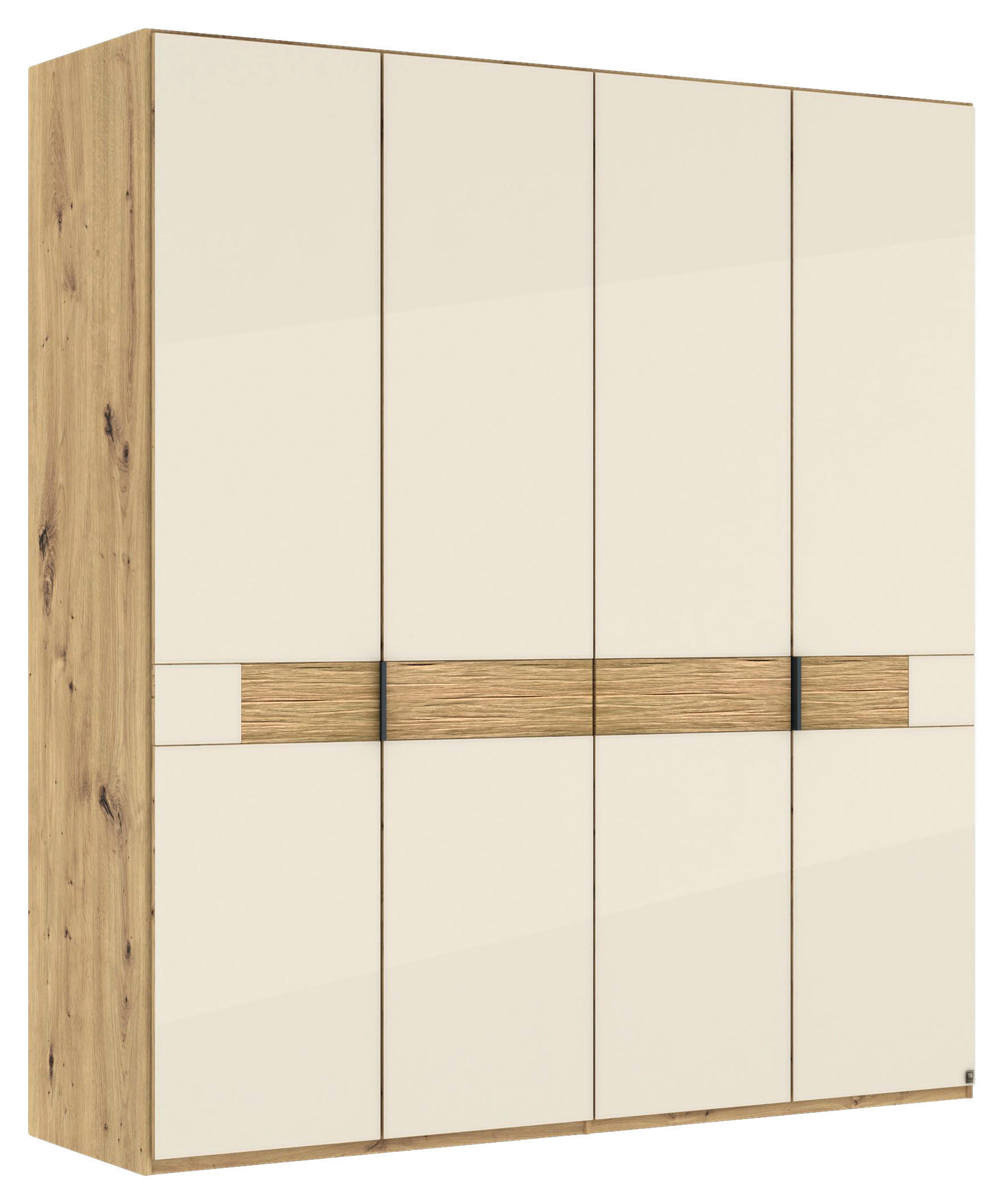 DREHTÜRENSCHRANK 200/216/58 cm,  in Champagner, Eiche Bianco, 4 Tür(en)  - Schieferfarben/Eiche Bianco, Design, Glas/Holz (200/216/58cm) - Musterring
