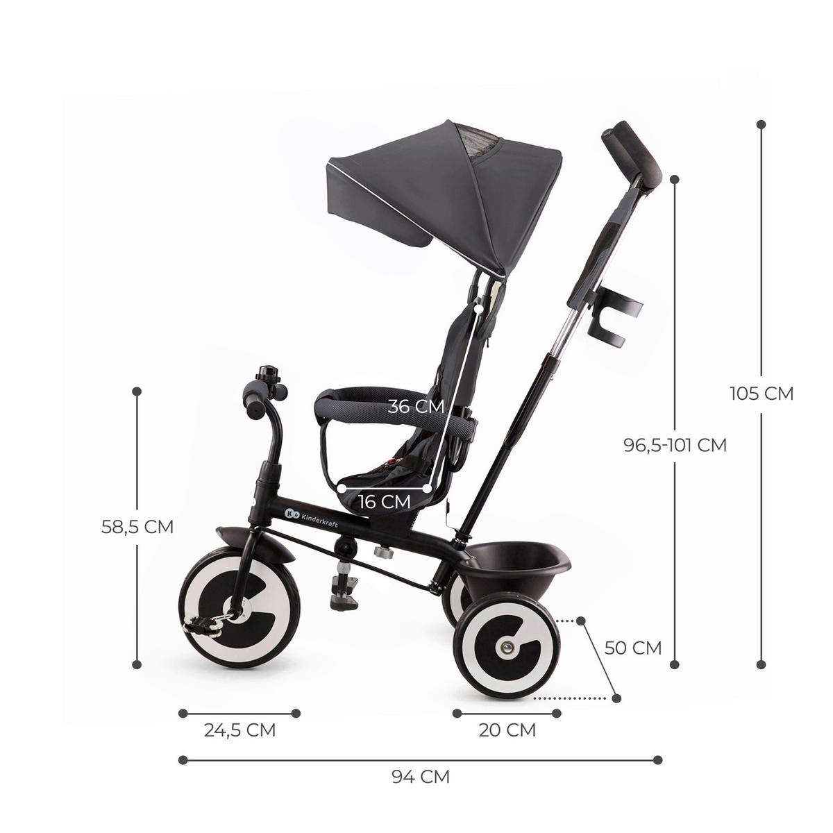 DREIRAD Aston  - Grau, Basics, Kunststoff/Metall (94/105/50cm) - kinderkraft