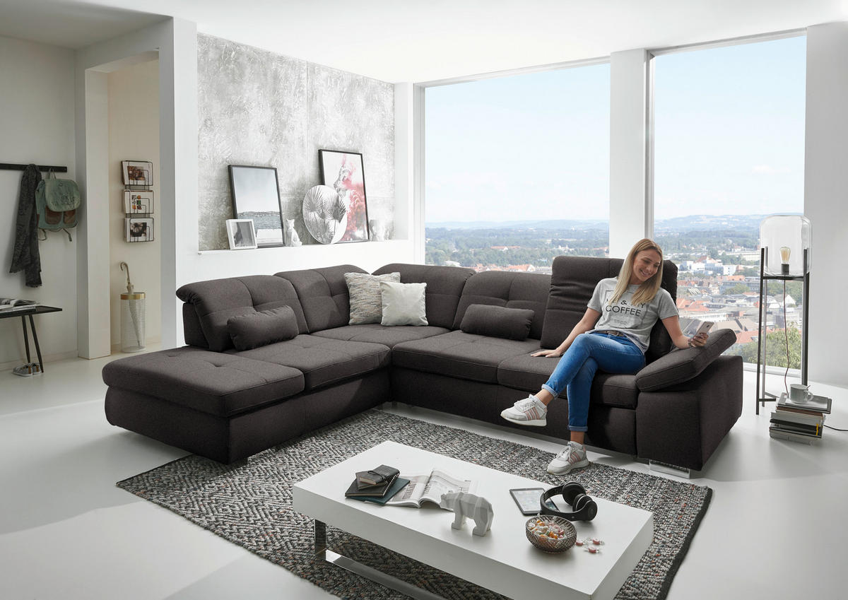 ECKSOFA  in Mikrofaser Dunkelgrau  312/260 cm  - Chromfarben/Dunkelgrau, Design, Textil/Metall (312/260cm) - Beldomo Style