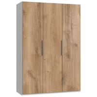 DREHTÜRENSCHRANK 150/216/58 cm 3-türig Eichefarben, Weiß  - Chromfarben/Eichefarben, MODERN, Holzwerkstoff (150/216/58cm) - MID.YOU