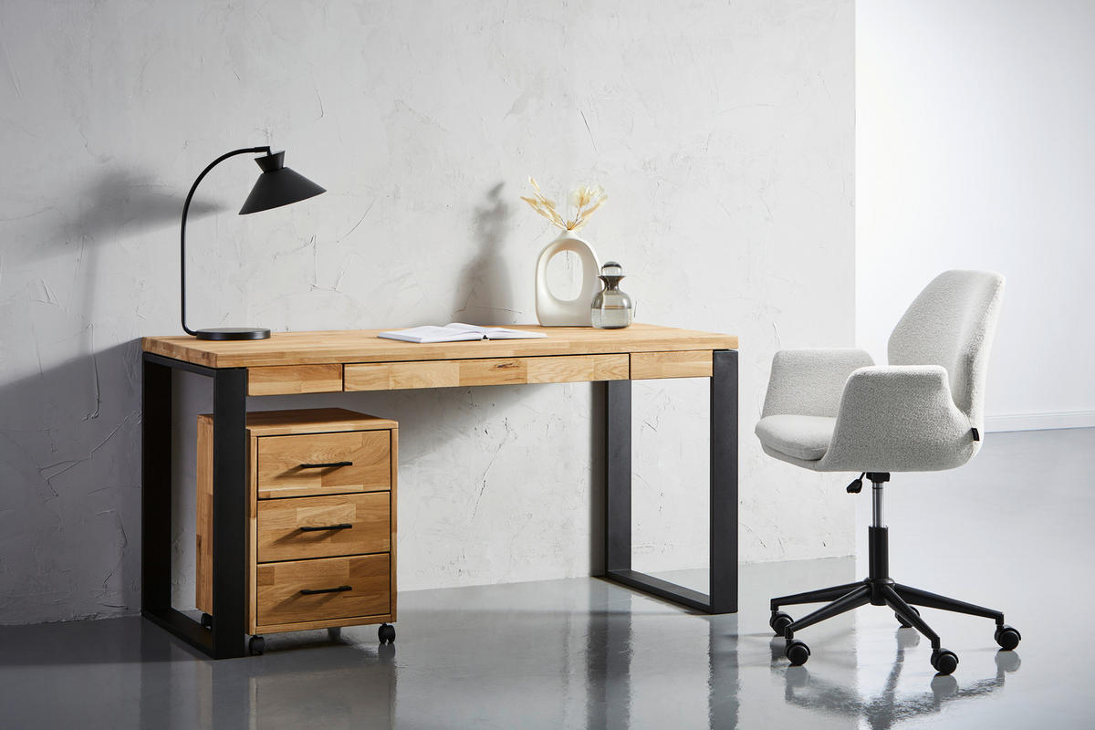 PISALNA MIZA les barve hrasta  - črna/barve hrasta, Moderno, kovina/les (150/65/76cm) - Linea Natura