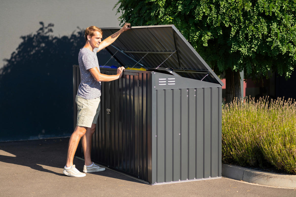 MÜLLTONNENBOX - Dunkelgrau, Basics, Metall (235/131/100cm) - Ambia Garden