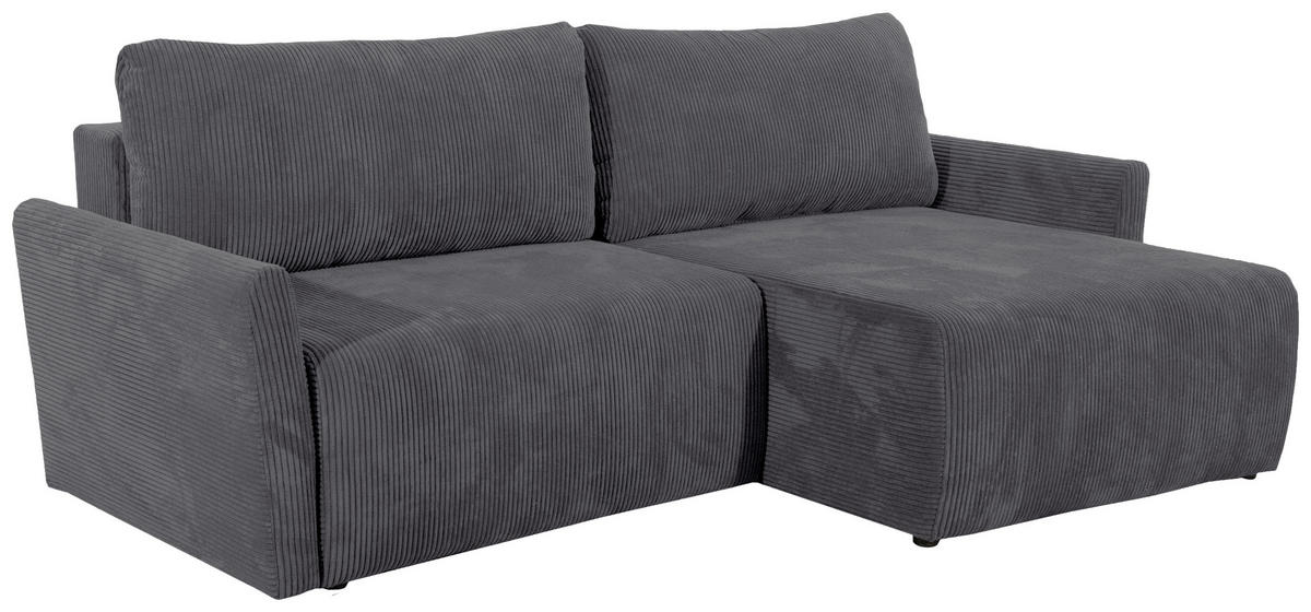 ECKSOFA in Cord Grau  - Schwarz/Grau, Konventionell, Kunststoff/Textil (228/146cm) - MID.YOU
