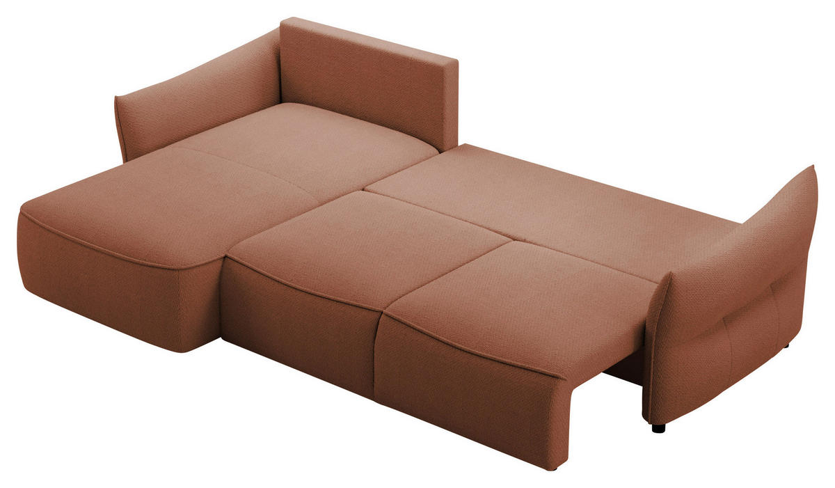 ECKSOFA Rostfarben Webstoff Rückenkissen, Bettkasten, Schlaffunktion, Rücken echt, Liegefläche im Originalstoff  - Rostfarben/Schwarz, KONVENTIONELL, Kunststoff/Textil (179/306cm) - Milino