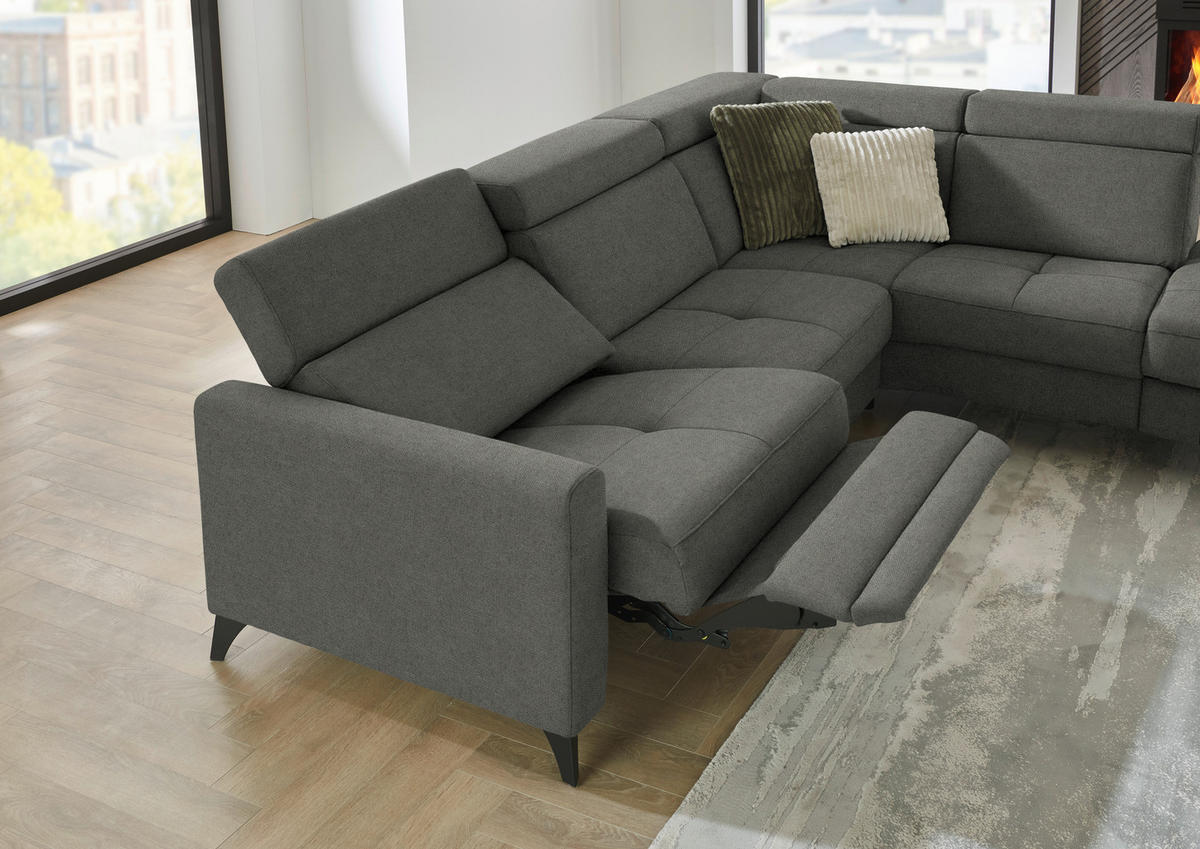 ECKSOFA Beldomo System in Flachgewebe Dunkelgrau  276/214 cm  - Dunkelgrau/Schwarz, KONVENTIONELL, Textil/Metall (276/214cm) - Beldomo System