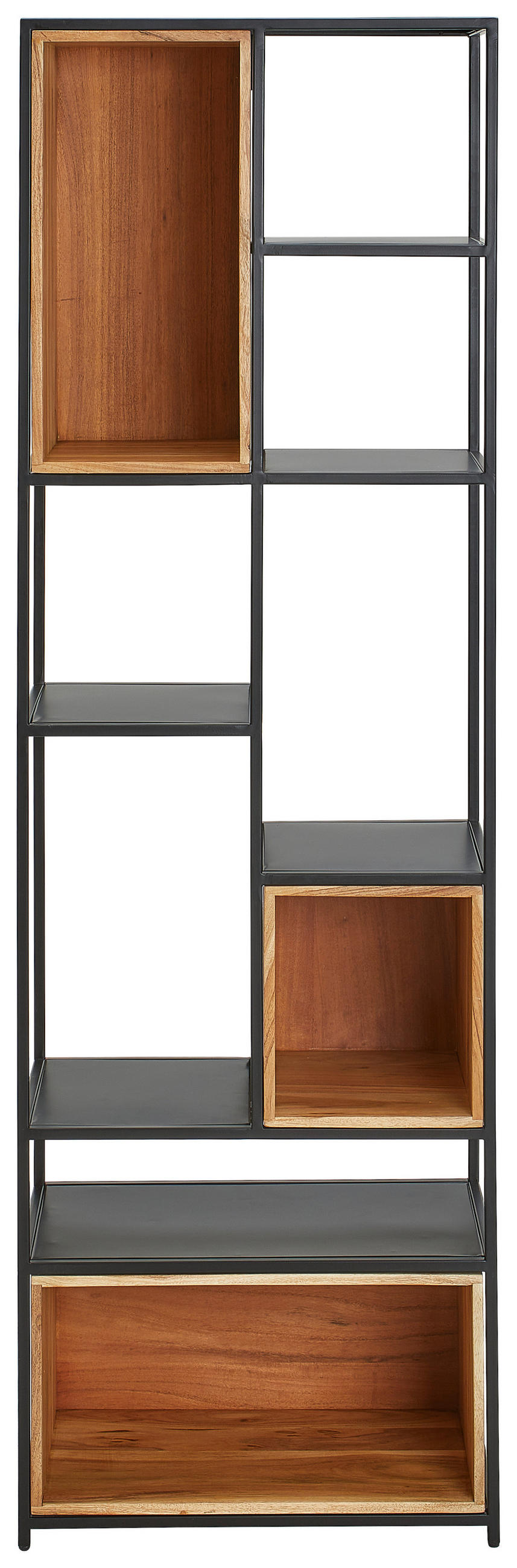 REGAL Akazie vollmassiv Schwarz, Akaziefarben  - Schwarz/Akaziefarben, Design, Holz/Metall (60/190/35cm) - Livetastic