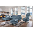 ECKSOFA in Echtleder Blau  - Blau/Alufarben, Design, Leder/Metall (242/271cm) - Cantus