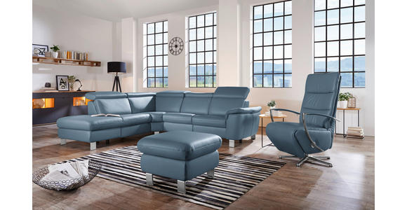 ECKSOFA in Echtleder Blau  - Blau/Alufarben, Design, Leder/Metall (242/271cm) - Cantus