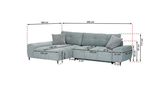 ECKSOFA in Flachgewebe Dunkelgrau  - Dunkelgrau/Schwarz, KONVENTIONELL, Textil/Metall (180/295cm) - Carryhome
