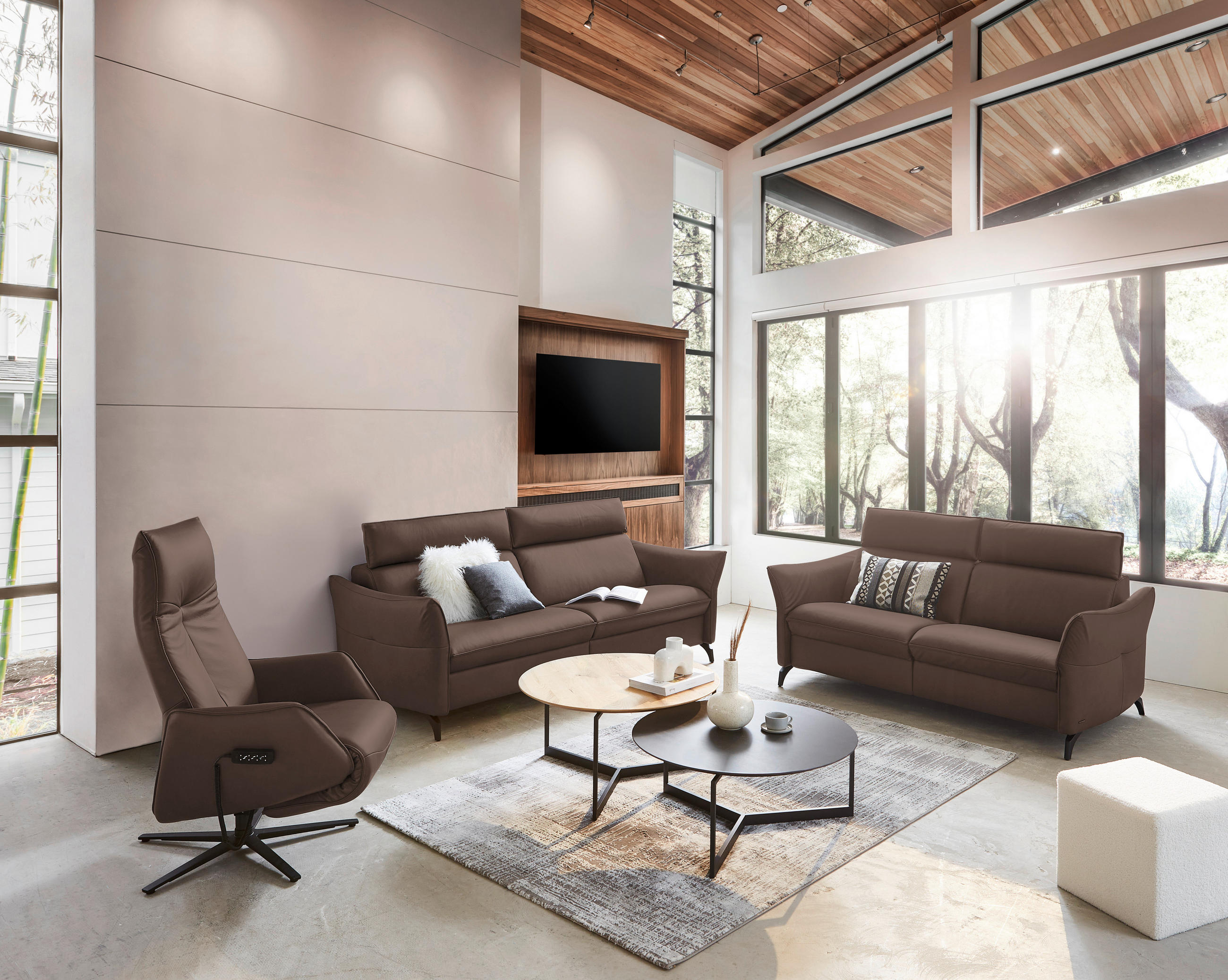3-SITZER-SOFA in Echtleder Dunkelbraun  - Anthrazit/Dunkelbraun, Design, Leder/Metall (224/94/95cm) - Himolla
