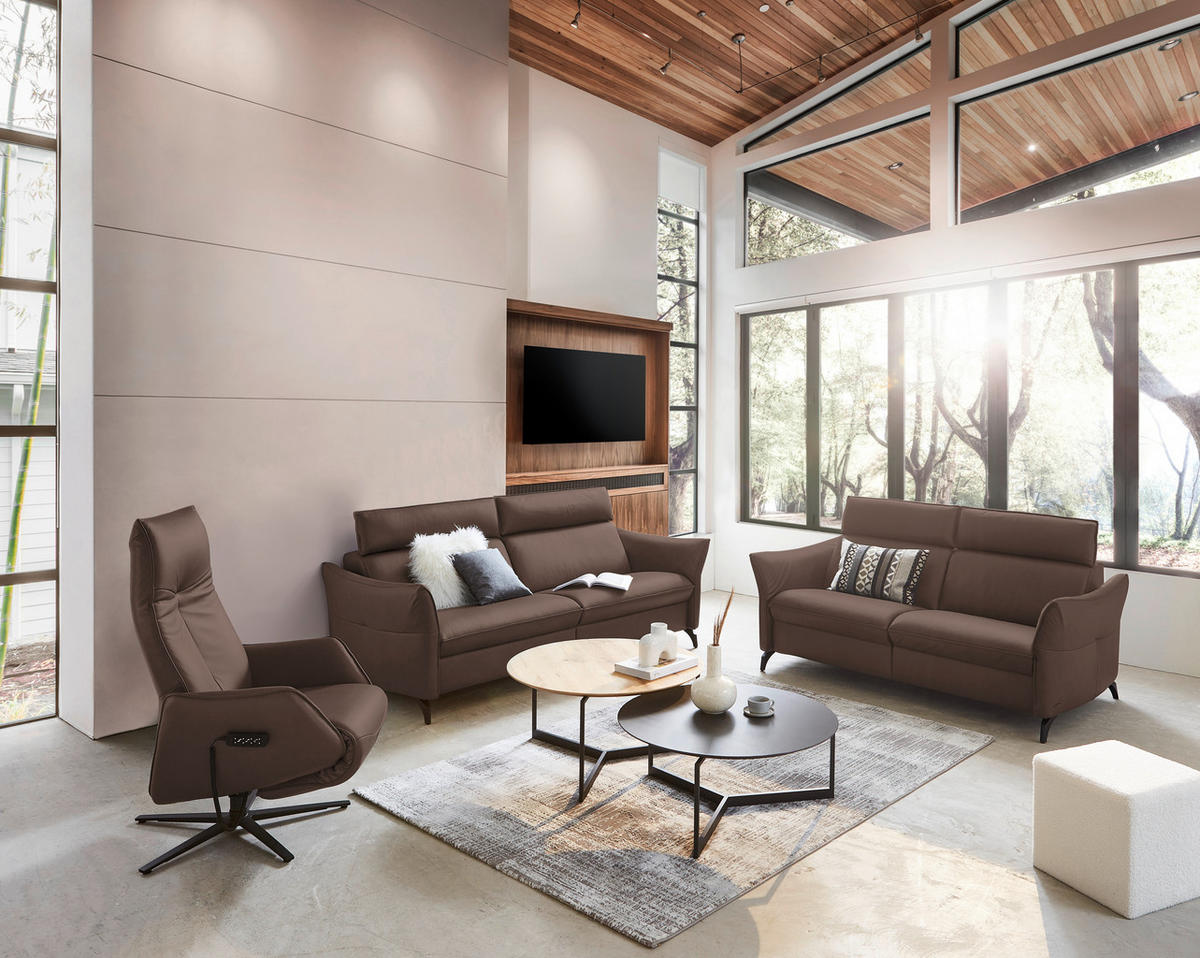 3-SITZER-SOFA in Echtleder Dunkelbraun  - Anthrazit/Dunkelbraun, Design, Leder/Metall (224/94/95cm) - Himolla