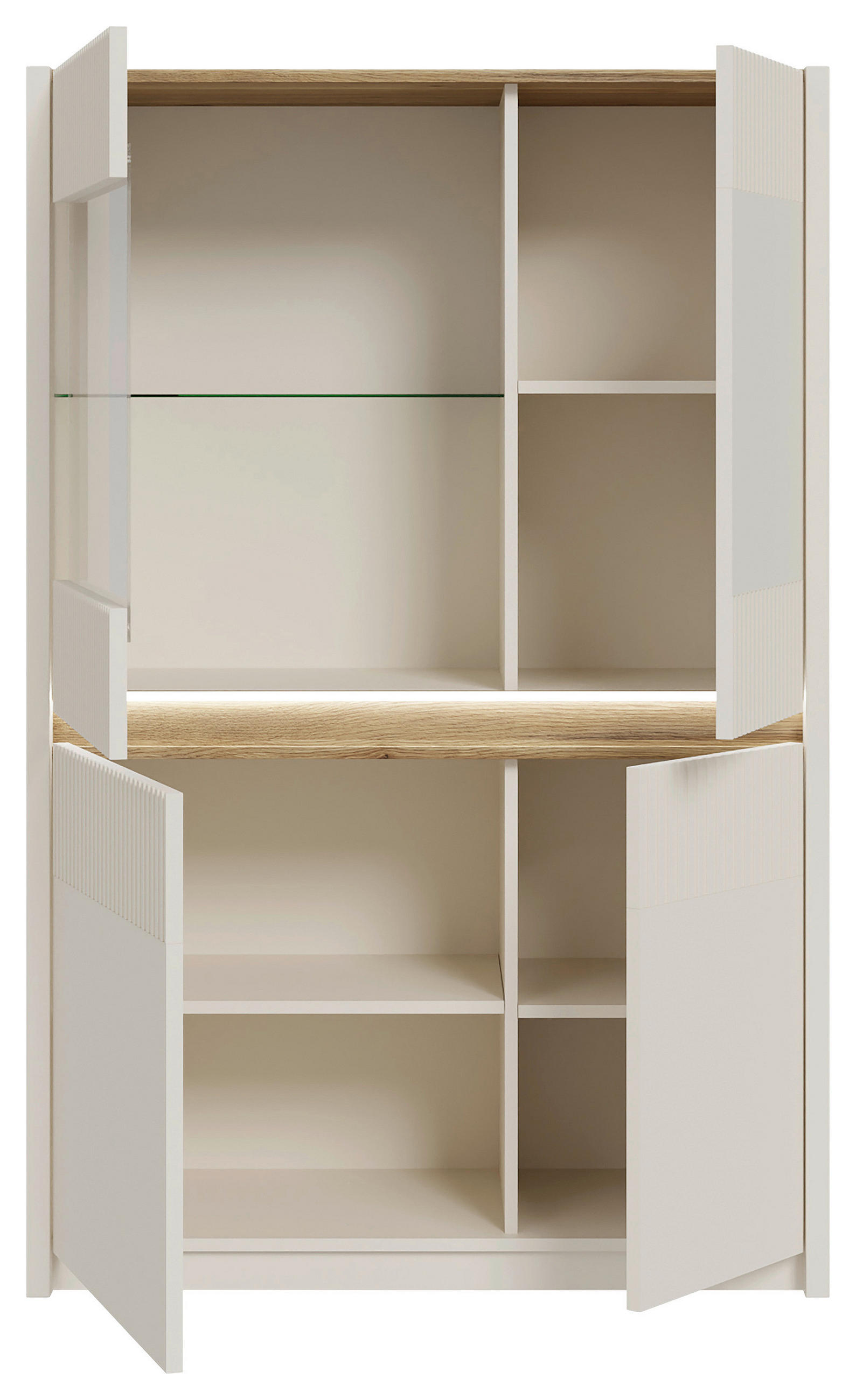 VITRINA, barve hrasta, peščene barve - barve hrasta/peščene barve, Design, steklo/leseni material (95,3/146,7/41,5cm) - Hom`in
