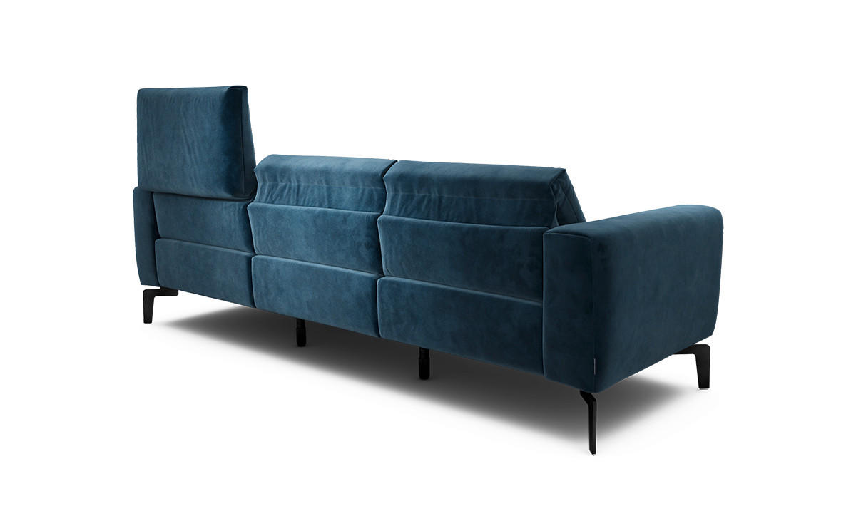Dreisitzer inkl. Hocker Samt Dunkelblau  - Schwarz/Dunkelblau, Design, Textil/Metall (250/86/86-94cm) - SENSOO