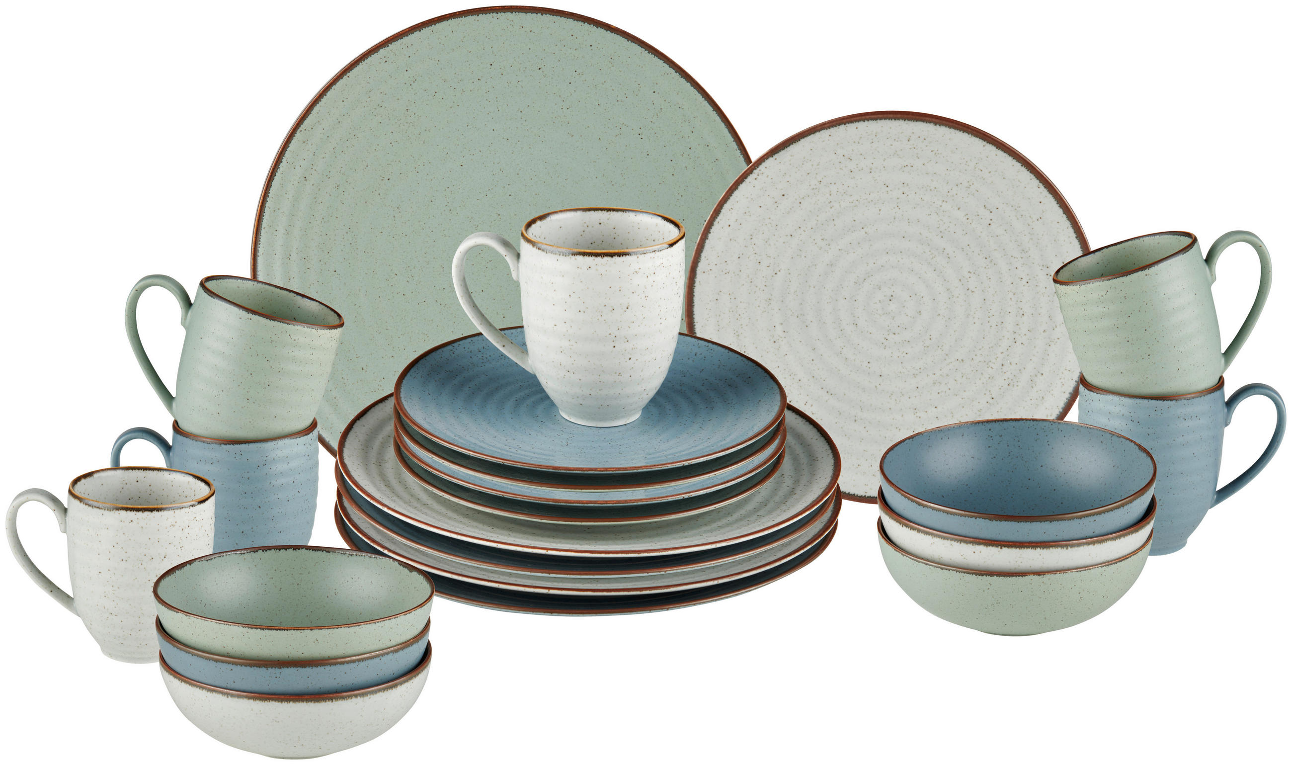 KOMBISERVICE Blau, Grün, Beige 24-teilig Farmhouse  - Blau/Beige, Design, Keramik - Landscape