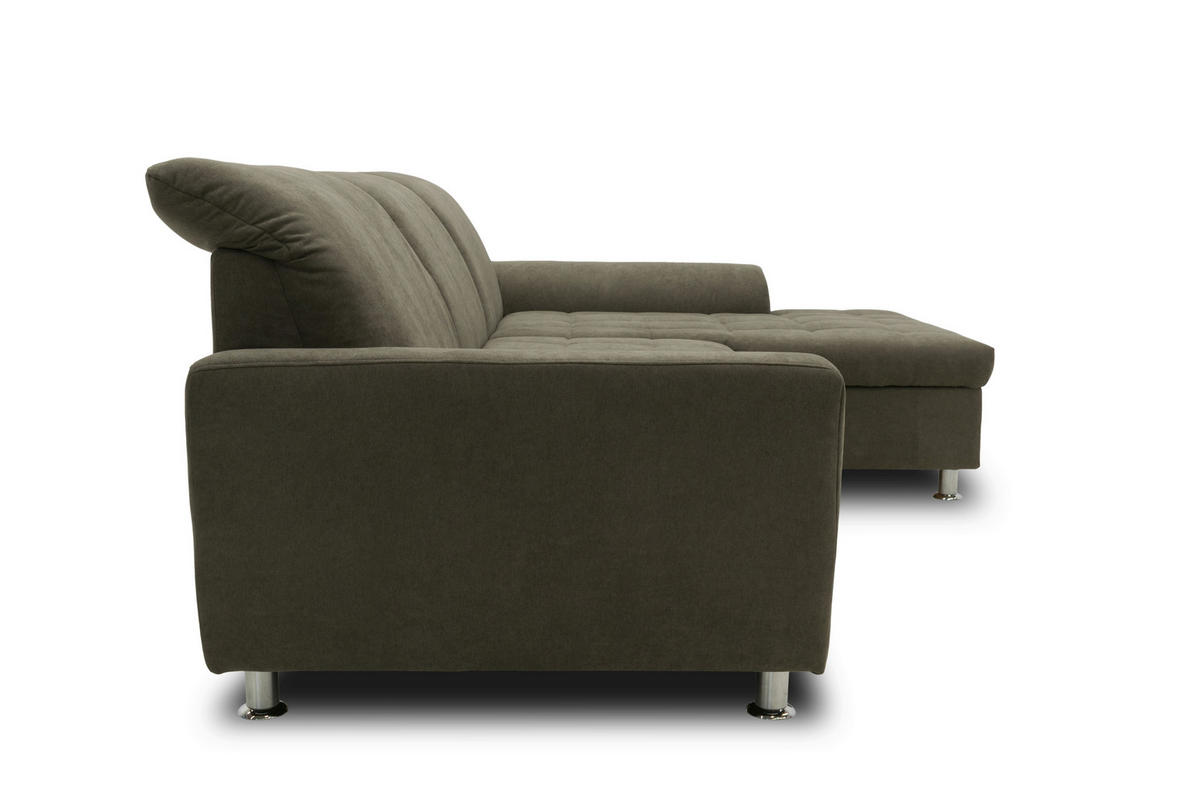 ECKSOFA MERIDIAN Schlammfarben Mikrofaser Rücken echt  - Chromfarben/Schlammfarben, KONVENTIONELL, Textil/Metall (278/171cm) - MID.YOU