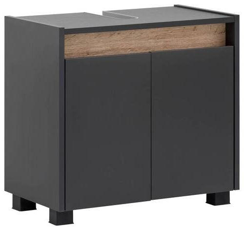 home24 Waschbeckenunterschrank Cosmo Anthrazit, Eiche 56.9x54.6x33 cm