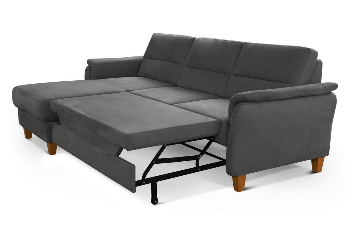 ECKSOFA in Mikrofaser Grau  - Eichefarben/Grau, Konventionell, Holz/Textil (163/244cm) - Sit & More