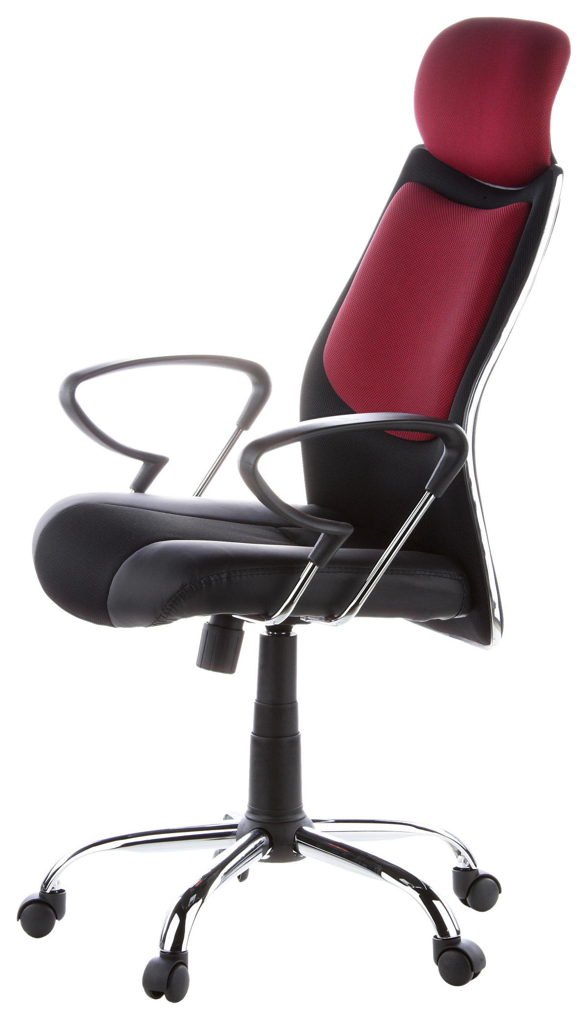 DREHSTUHL Lederlook, Webstoff Schwarz, Weinrot  - Silberfarben/Weinrot, Basics, Kunststoff/Textil (62/129/52cm) - MID.YOU