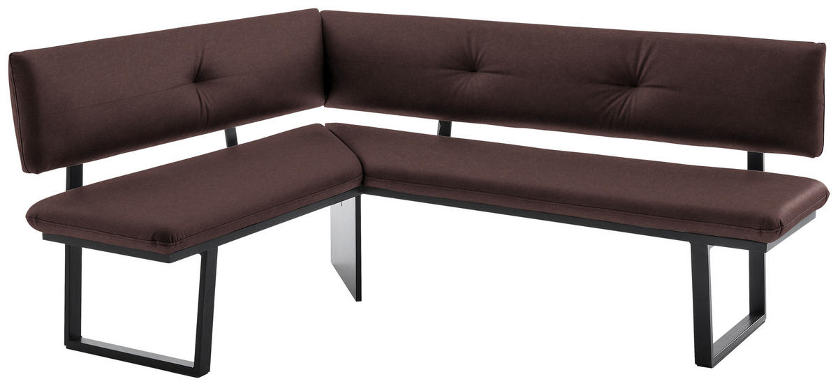 ECKBANK in Metall, Textil Dunkelbraun  - Dunkelbraun/Schwarz, Modern, Textil/Metall (150/190cm) - Cantus