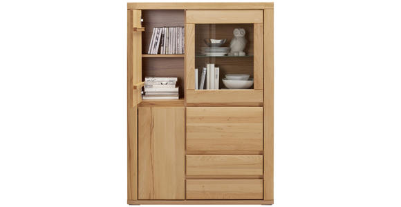 HIGHBOARD 99/140/38 cm  - Kernbuche/Grau, KONVENTIONELL, Glas/Holz (99/140/38cm) - Voleo