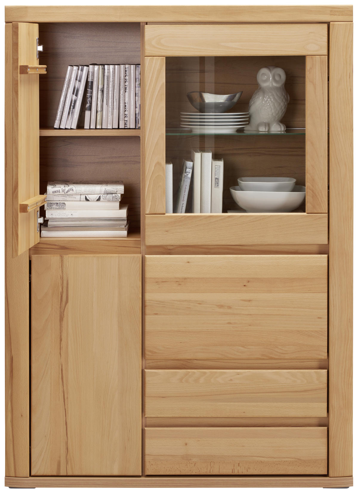 HIGHBOARD  in 99/140/38 cm  - Kernbuche/Grau, KONVENTIONELL, Glas/Holz (99/140/38cm) - Voleo