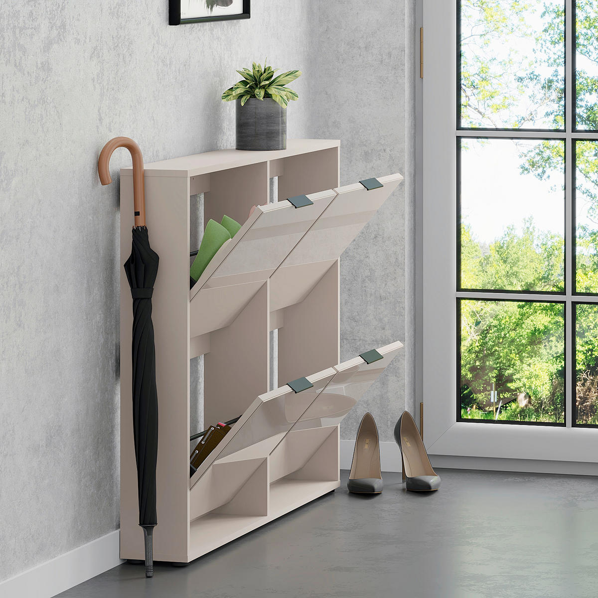 SCHUHKIPPER - Kaschmir/Schwarz, MODERN, Glas/Holzwerkstoff (118/93/17cm) - Boxxx